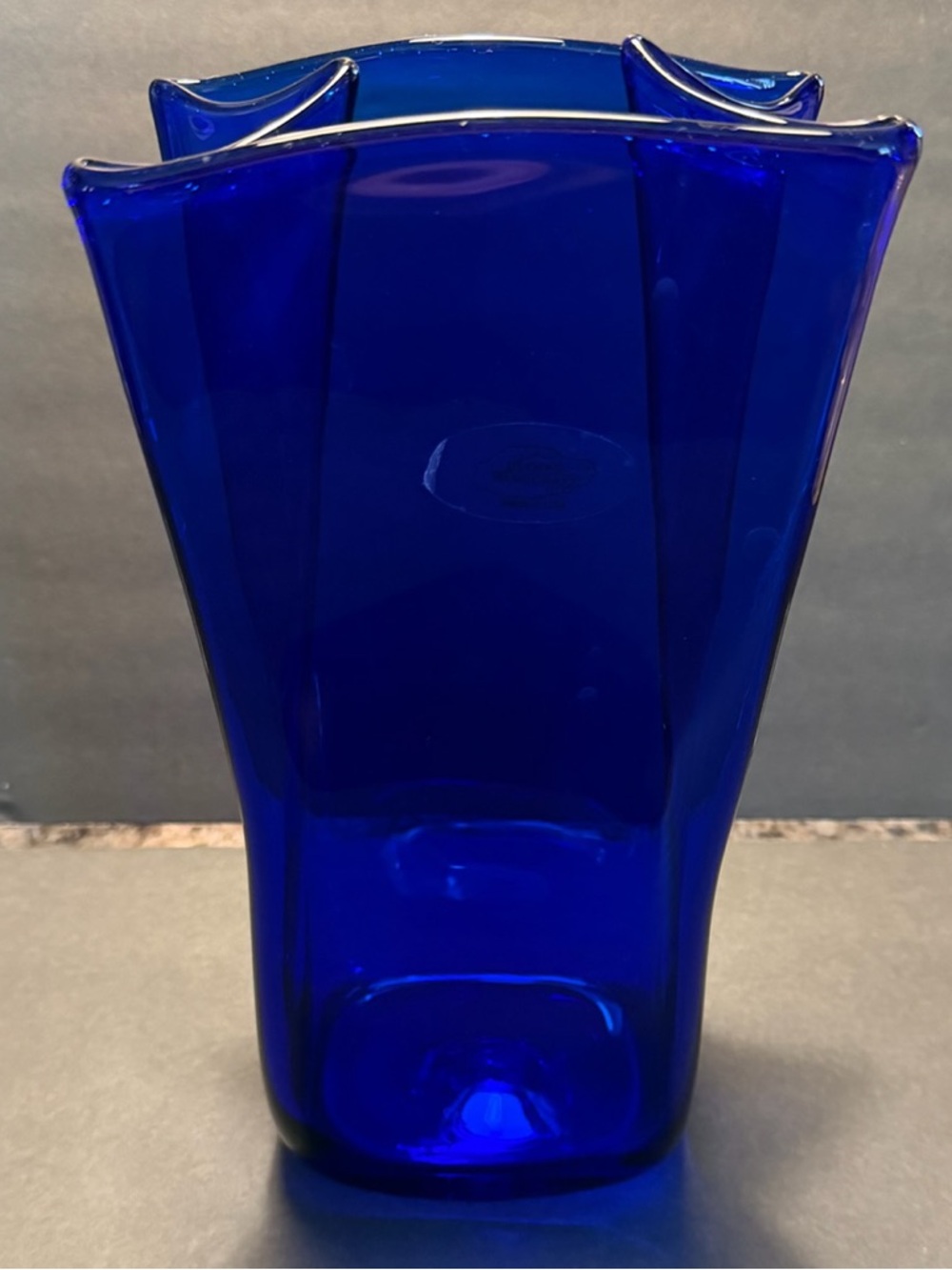Vintage Blenko Cobalt Blue Glass “Paper Bag” Vase